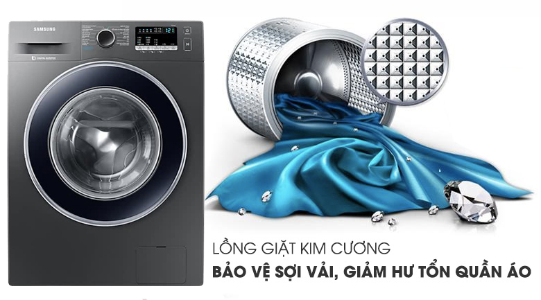Máy giặt Samsung Inverter 8.5 kg WW85J42G0BX/SV-Nâng cao hiệu quả giặt sạch, giảm thiểu hư tổn quần áo với lồng giặt kim cương