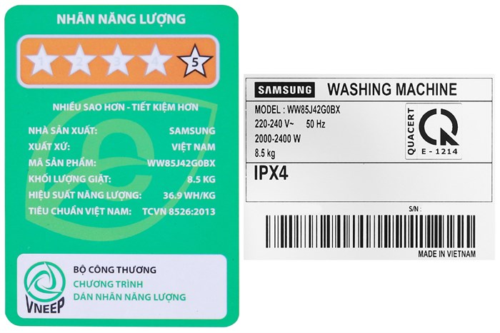 Máy giặt Samsung Inverter 8.5 kg WW85J42G0BX/SV Màu Inox