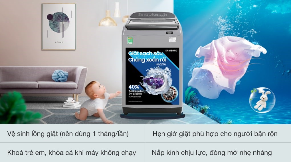 Máy giặt Samsung Inverter 8.5 kg WA85T5160BY/SV