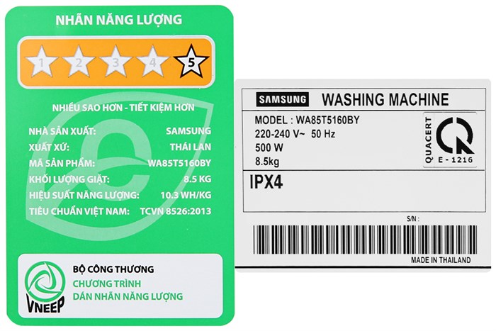 Máy giặt Samsung Inverter 8.5 kg WA85T5160BY/SV Màu Xám