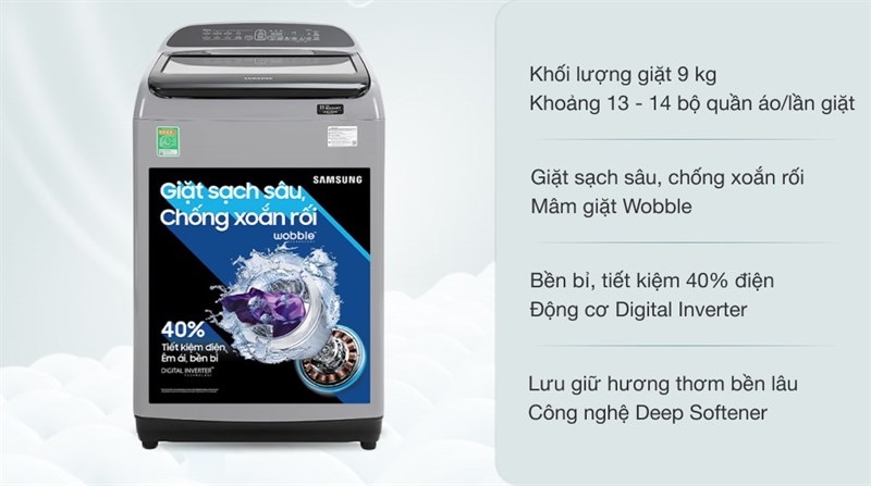Máy giặt Samsung Inverter 9 kg WA90T5260BY/SV - 2