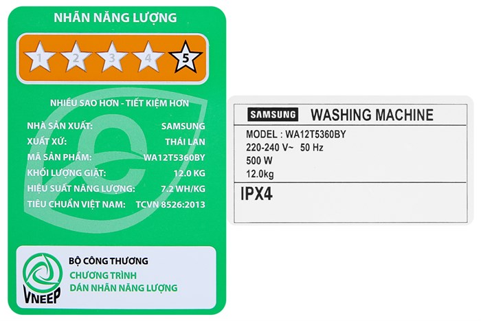 Máy giặt Samsung Inverter 12 kg WA12T5360BY/SV Màu Xám