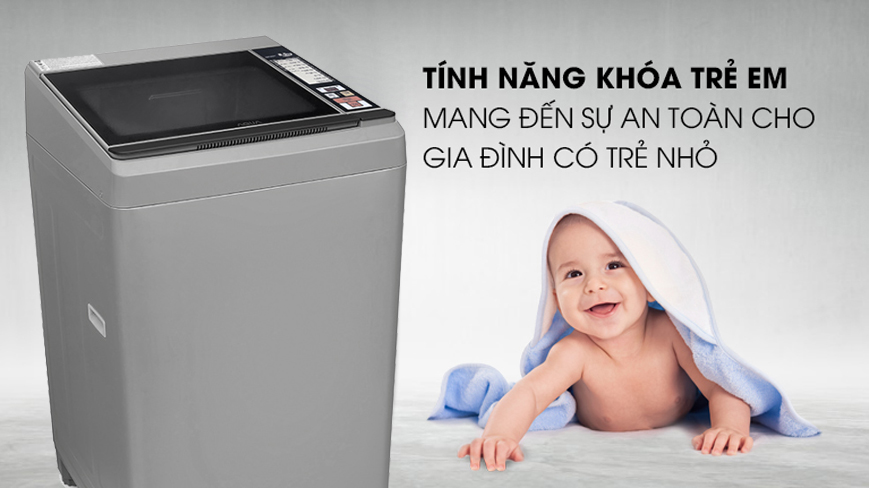 Máy giặt Aqua 8.5 Kg AQW-S85FT.N-Báo hiệu nước tràn ra ngoài nhờ tính năng khóa trẻ em