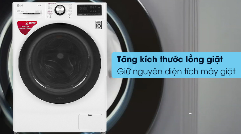 Máy giặt LG FV1409S2W - Tăng kích thước lồng giặt