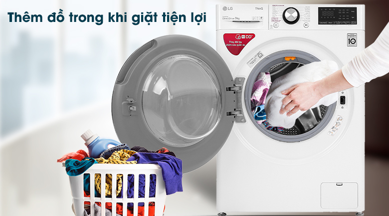 Máy giặt LG Inverter 9 kg FV1409S2W  - Thêm đồ trong khi giặt tiện lợi