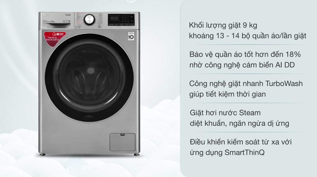 Máy giặt LG Inverter 9 kg FV1409S2V, giá rẻ, chính hãng