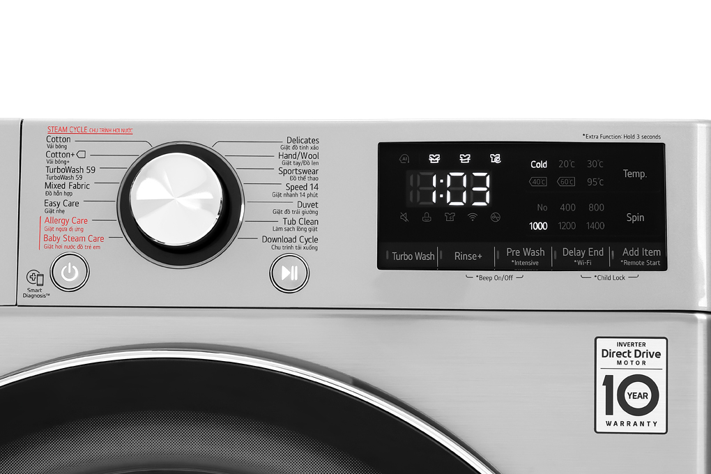 Máy giặt LG AI DD Inverter 9 kg FV1409S2V Màu Xám