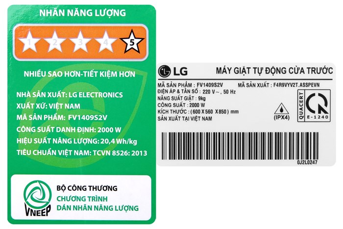 Máy giặt LG AI DD Inverter 9 kg FV1409S2V Màu Xám