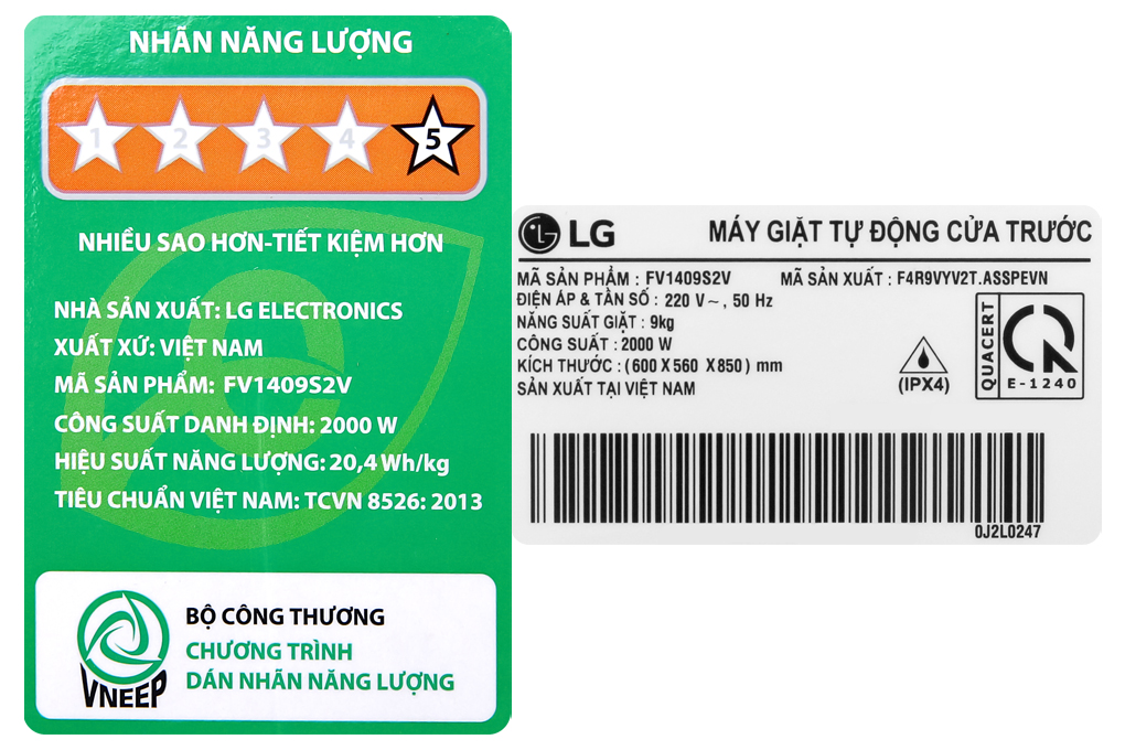 Máy giặt LG AI DD Inverter 9 kg FV1409S2V Màu Xám