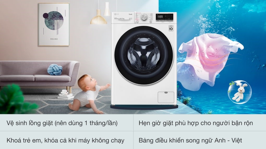 Máy giặt sấy LG Inverter giặt 8.5 kg - sấy 5 kg FV1408G4W