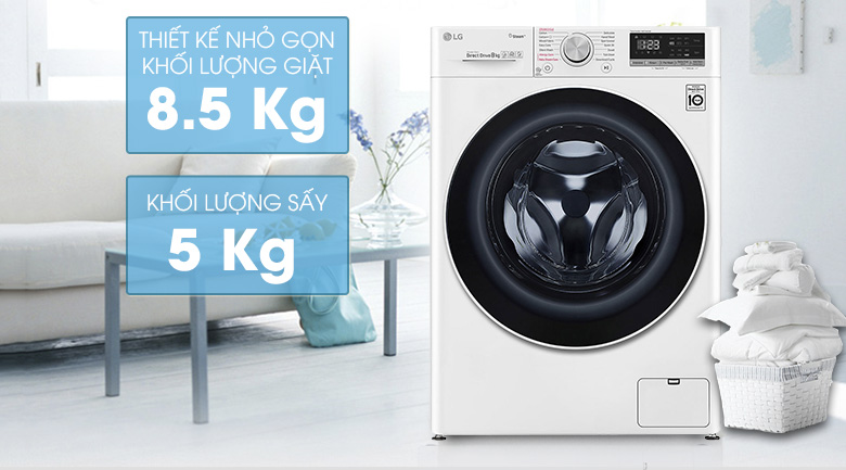 Máy giặt sấy LG Inverter 8.5 kg FV1408G4W | Khối lượng giặt