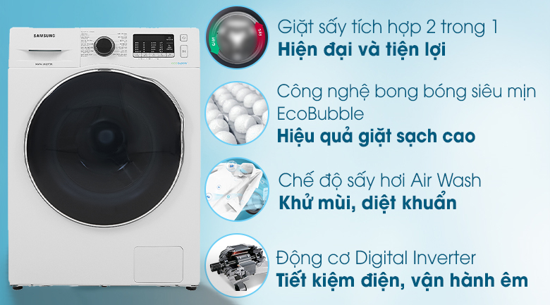 Máy giặt sấy Samsung Inverter giặt 9.5 kg - sấy 6 kg WD95J5410AW/SV