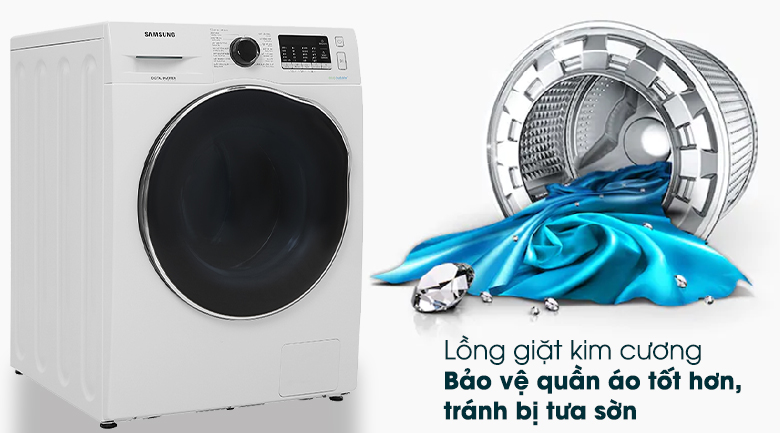 Máy giặt sấy Samsung Inverter 9.5kg WD95J5410AW/SV - Lồng giặt kim cương