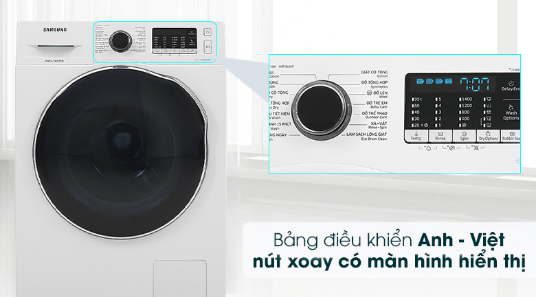 Máy giặt sấy Samsung Inverter giặt 9.5 kg - sấy 6 kg WD95J5410AW/SV
