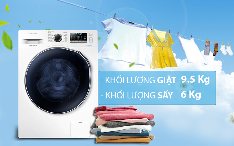 Máy giặt sấy Samsung Inverter 9.5kg WD95J5410AW/SV-Tiện lợi, tiết kiệm thời gian phơi quần áo khi tích hợp cả 2 chức năng giặt và sấy