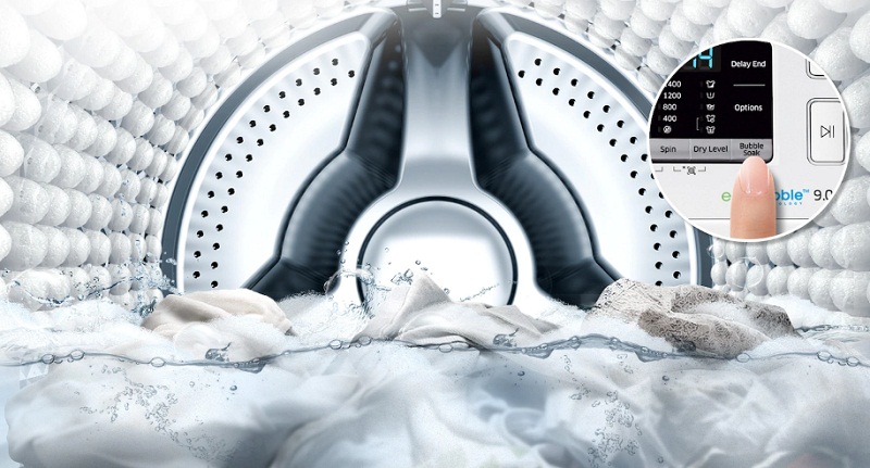 Máy giặt sấy Samsung Inverter 9.5kg WD95J5410AW/SV-Tăng khả năng thấm sâu vào sợi vải, xử lý vết bẩn tối ưu cùng Bubble Soak