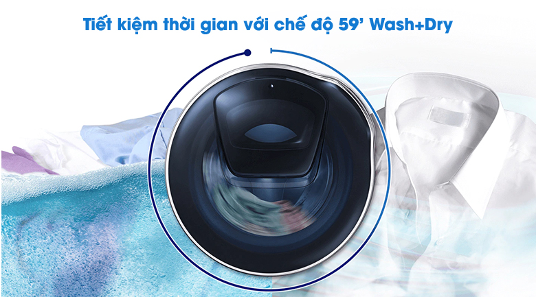 Máy giặt sấy Samsung AddWash Inverter 10.5 kg WD10N64FR2X/SV - chế độ giặt sấy nhanh 59 phút