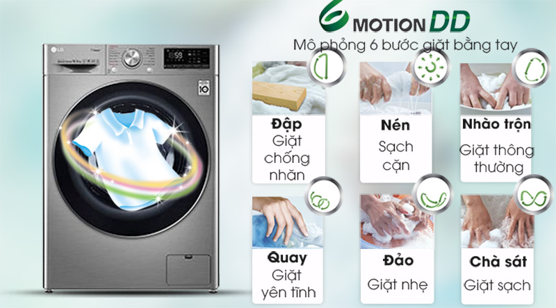 Máy giặt LG Inverter 10.5 kg FV1450S3V-Giảm hư tổn sợi vải, bảo vệ quần áo tối ưu cùng công nghệ 6 Motion DD