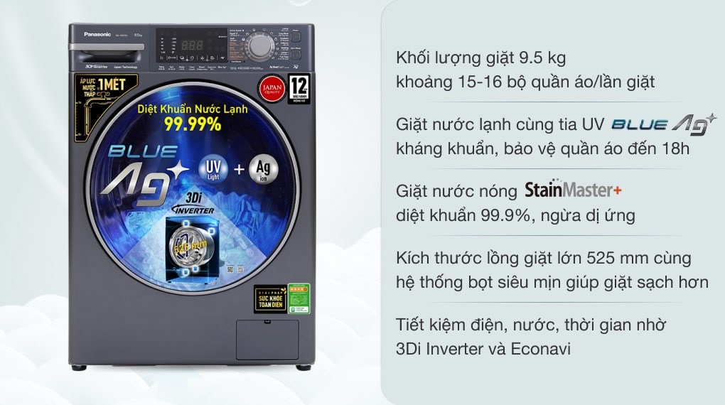 Máy giặt Panasonic Inverter 9.5 Kg NA-V95FX2BVT, giá rẻ, chính hãng