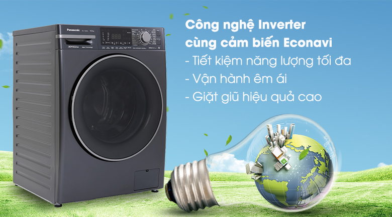 Máy giặt Panasonic Inverter 10.5 Kg NA-V105FX2BV - Công nghệ Inverter và cảm biến Econavi