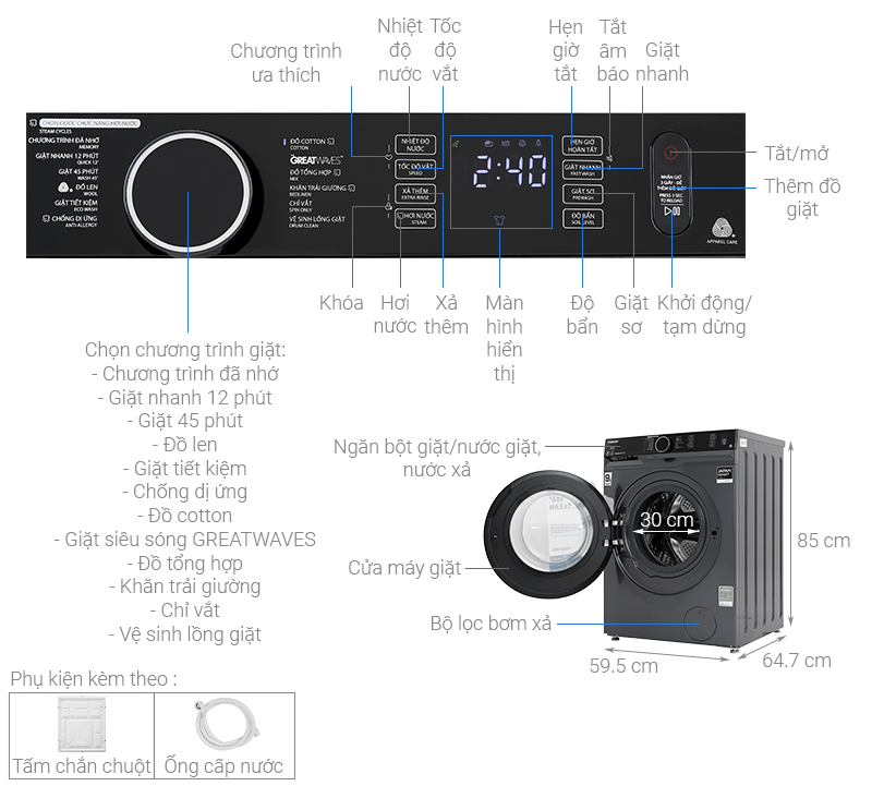 Máy giặt Toshiba Inverter 9.5 Kg TW-BK105G4V(MG)