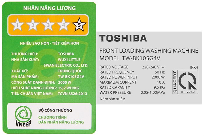 Máy giặt Toshiba Inverter 9.5 Kg TW-BK105G4V(MG) Màu Xám đậm