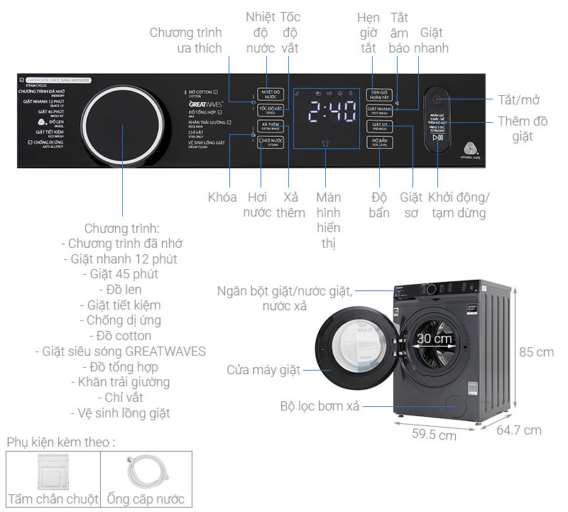 Máy giặt Toshiba Inverter 10.5 Kg TW-BK115G4V (MG)