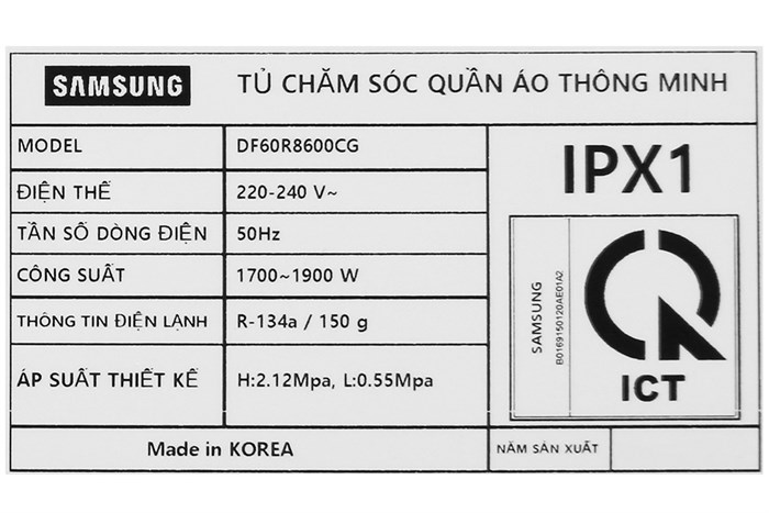 Tủ chăm sóc áo quần thông minh Samsung DF60R8600CG/SV Màu Xanh Dương
