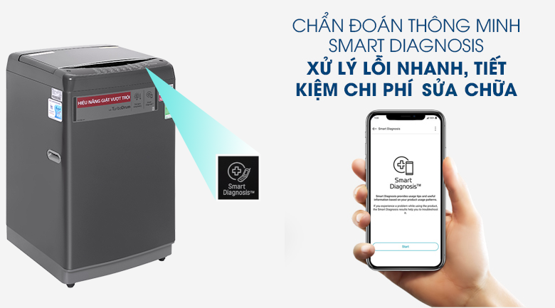 Máy giặt LG Inverter 9kg T2109VSAB-Xử lý lỗi nhanh, tiết kiệm chi phí sửa chữa nhờ công nghệ chẩn đoán lỗi Smart Diagnosis