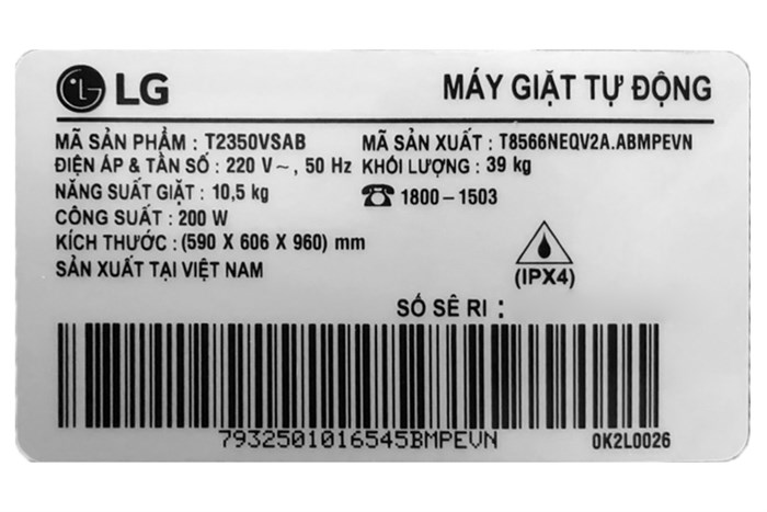 Máy giặt LG TurboDrum Inverter 10.5 kg T2350VSAB Màu Xám