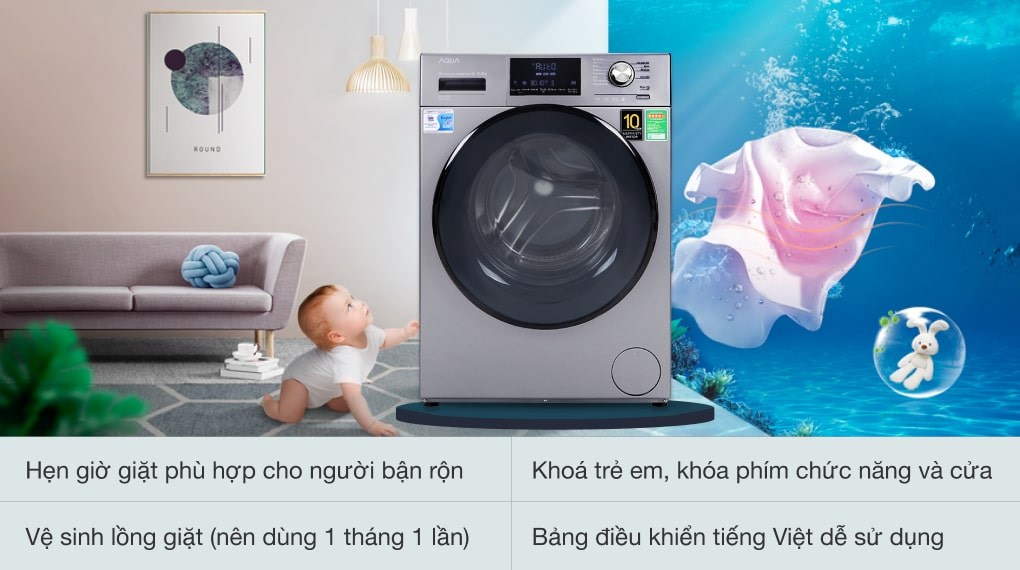 Máy giặt AQUA Inverter 9.0 KG AQD-DD900F S