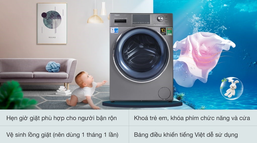 Máy giặt Aqua Inverter 10.5 KG AQD-DD1050E S