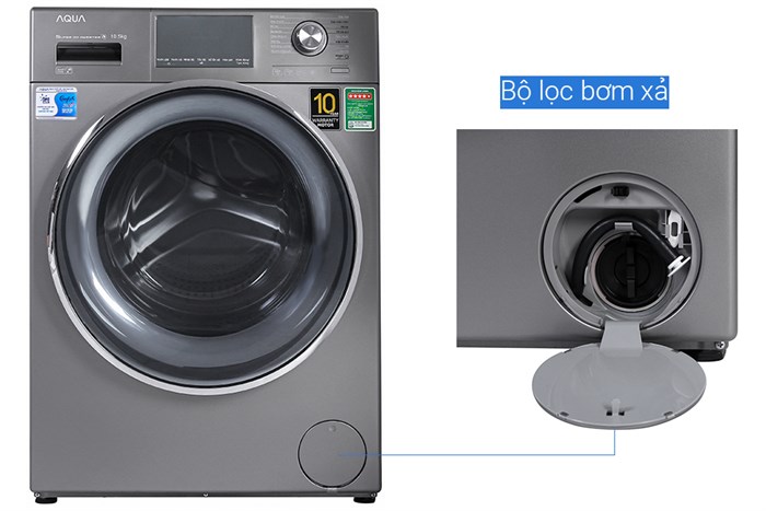 Máy giặt Aqua Inverter 10.5 KG AQD-DD1050E S Màu Bạc