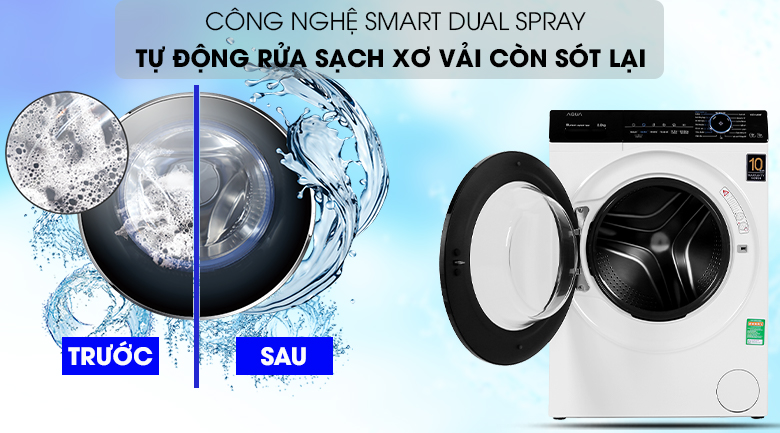 Máy giặt Aqua Inverter 8 KG AQD-A800F W giúp rừa sạch sơ vải