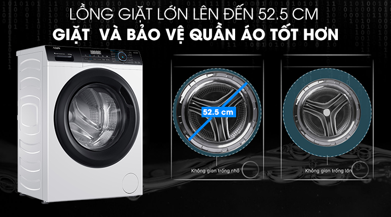 Máy giặt Aqua Inverter 8 KG AQD-A800F W có lồng giặt lớn Máy giặt Aqua Inverter 8 KG AQD-A800F W có lồng giặt lớn