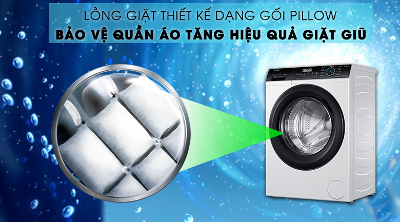 Máy giặt Aqua Inverter 8 KG AQD-A800F W lồng giặt dạng gối Pillow Máy giặt Aqua Inverter 8 KG AQD-A800F W lồng giặt dạng gối Pillow
