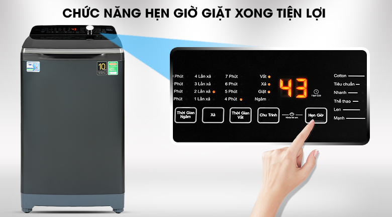 Máy giặt Aqua Inverter 10.5 KG AQW-DR105FT BK - Hẹn giờ giặt