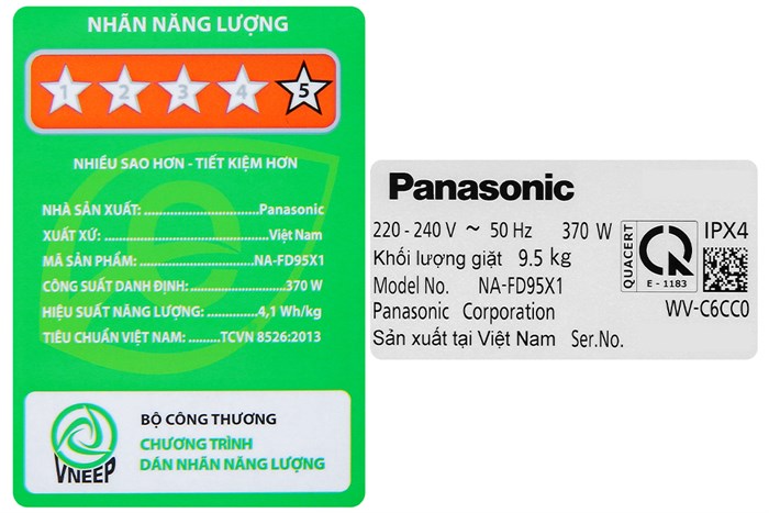 Máy giặt Panasonic Inverter 9.5 kg NA-FD95X1LRV Màu Đen - Xám
