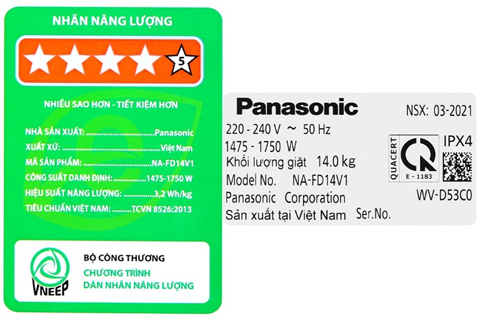 Máy giặt Panasonic Inverter 14 Kg NA-FD14V1BRV Màu Đen