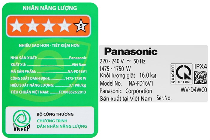 Máy giặt Panasonic Inverter 16 Kg NA-FD16V1BRV Màu Đen