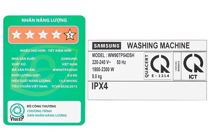 Máy giặt Samsung Inverter 9 Kg WW90TP54DSH/SV Màu Trắng