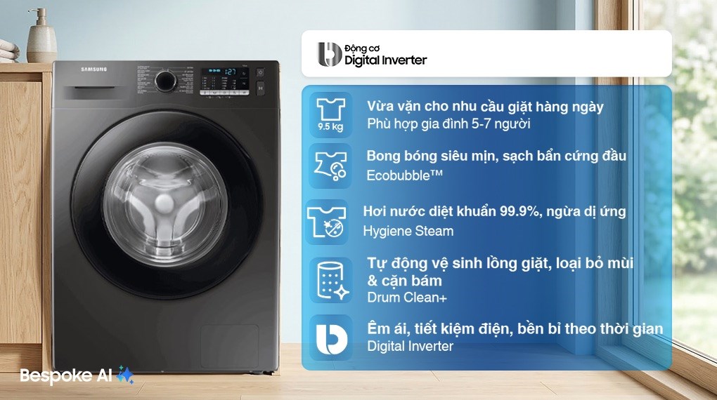 Máy giặt Samsung Inverter 9.5 kg WW95TA046AX/SV
