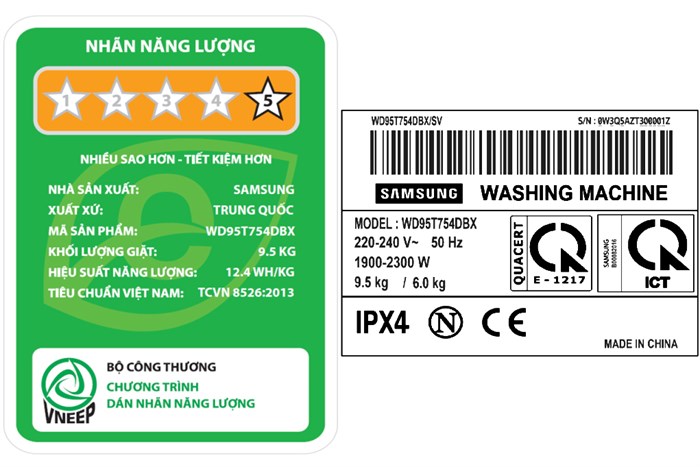 Máy giặt sấy Samsung Addwash Inverter giặt 9.5 kg - sấy 6 kg WD95T754DBX/SV Màu Inox