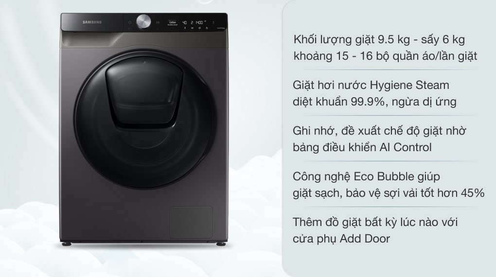 Máy giặt sấy Samsung Addwash Inverter giặt 9.5 kg - sấy 6 kg WD95T754DBX/SV