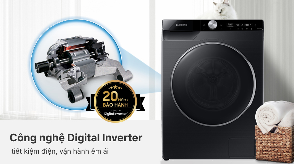 Máy giặt Samsung AI Inverter 9kg WW90TP44DSB/SV - Công nghệ Digital Inverter