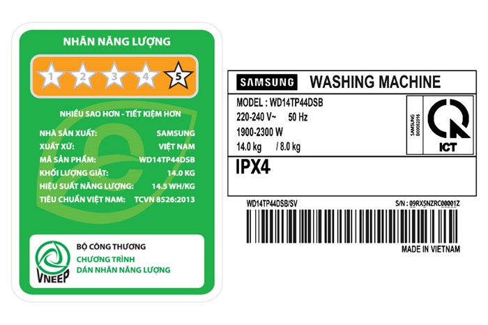 Máy giặt sấy Samsung AI Inverter 14kg WD14TP44DSB/SV Màu Đen