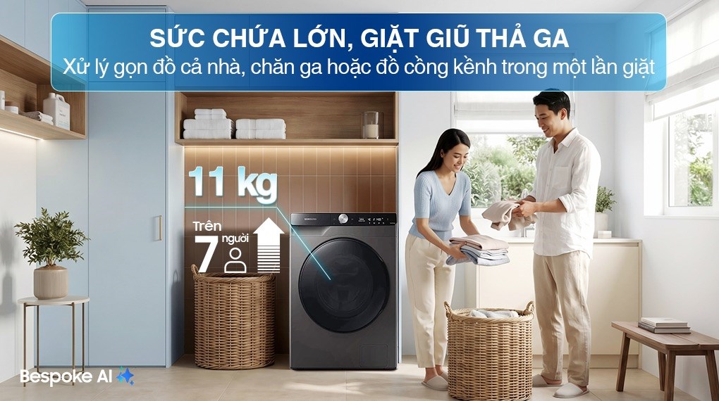 Máy giặt sấy Samsung AI Ecobubble Inverter giặt 11 kg - sấy 7 kg WD11T734DBX/SV