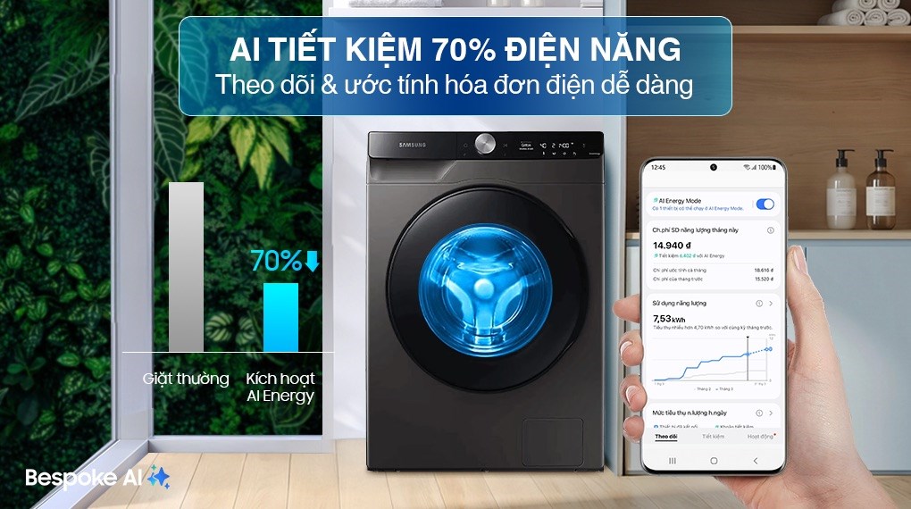 Máy giặt sấy Samsung AI Ecobubble Inverter giặt 11 kg - sấy 7 kg WD11T734DBX/SV