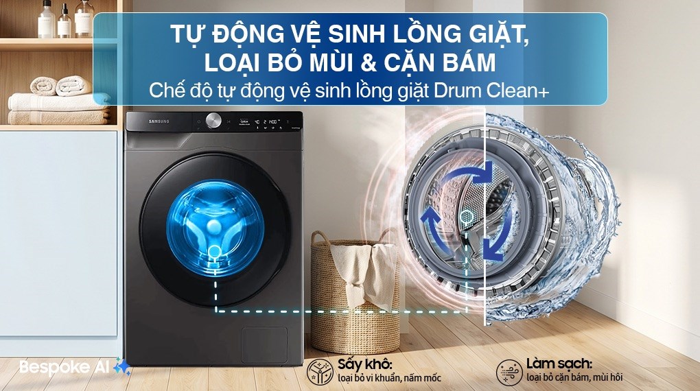 Máy giặt sấy Samsung AI Ecobubble Inverter giặt 11 kg - sấy 7 kg WD11T734DBX/SV