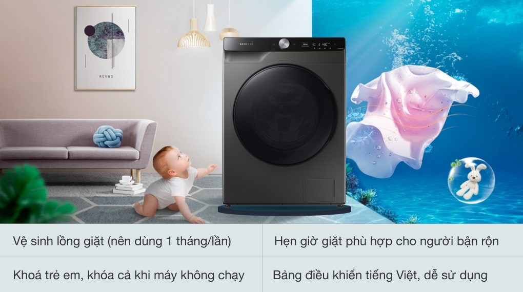 Máy giặt sấy Samsung AI Ecobubble Inverter giặt 11 kg - sấy 7 kg WD11T734DBX/SV